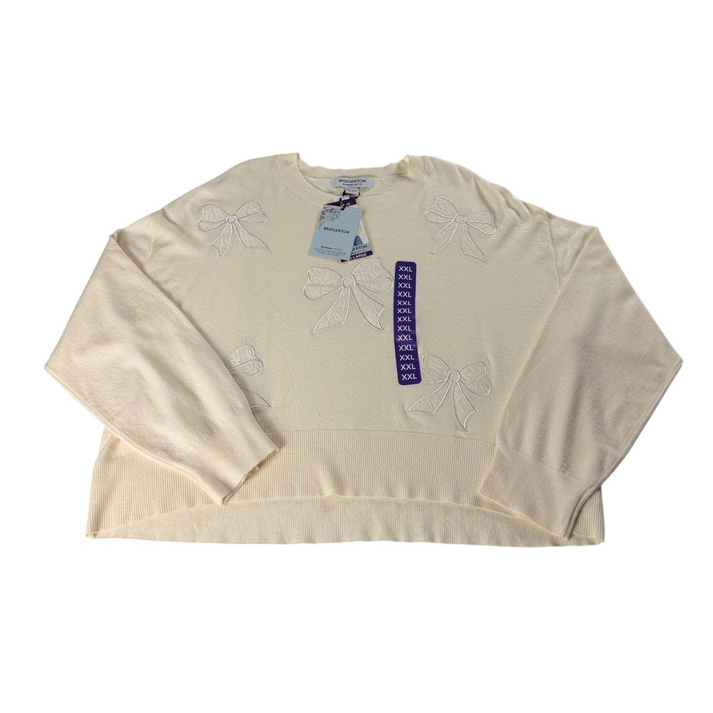 Bridgerton x Netflix Cream Lace Bow Applique Sweater XXL‎ BRIR002A NWT